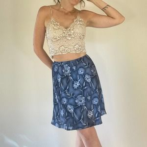 Vintage Blue Floral Slip Skirt
